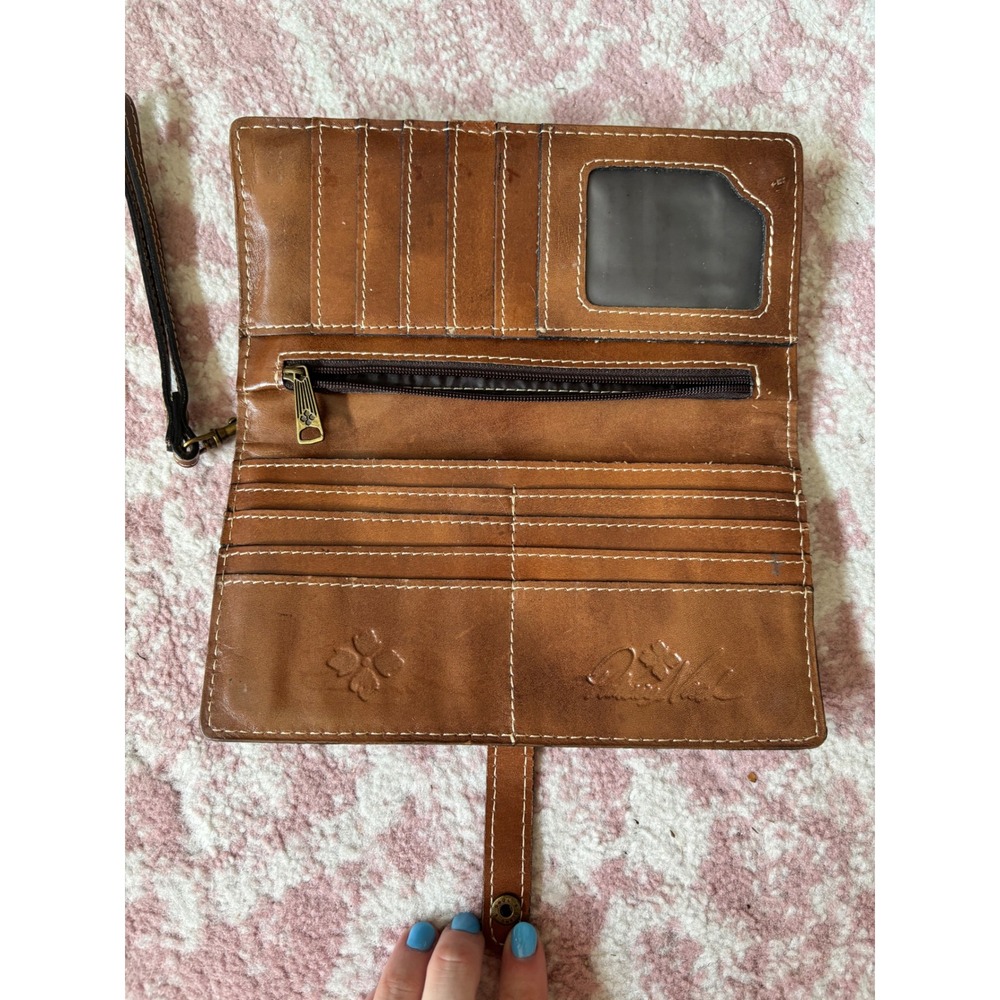 Patricia Nash Vintage Map Leather Wristlet Wallet Tan Brown Organizer - Picture 3 of 4